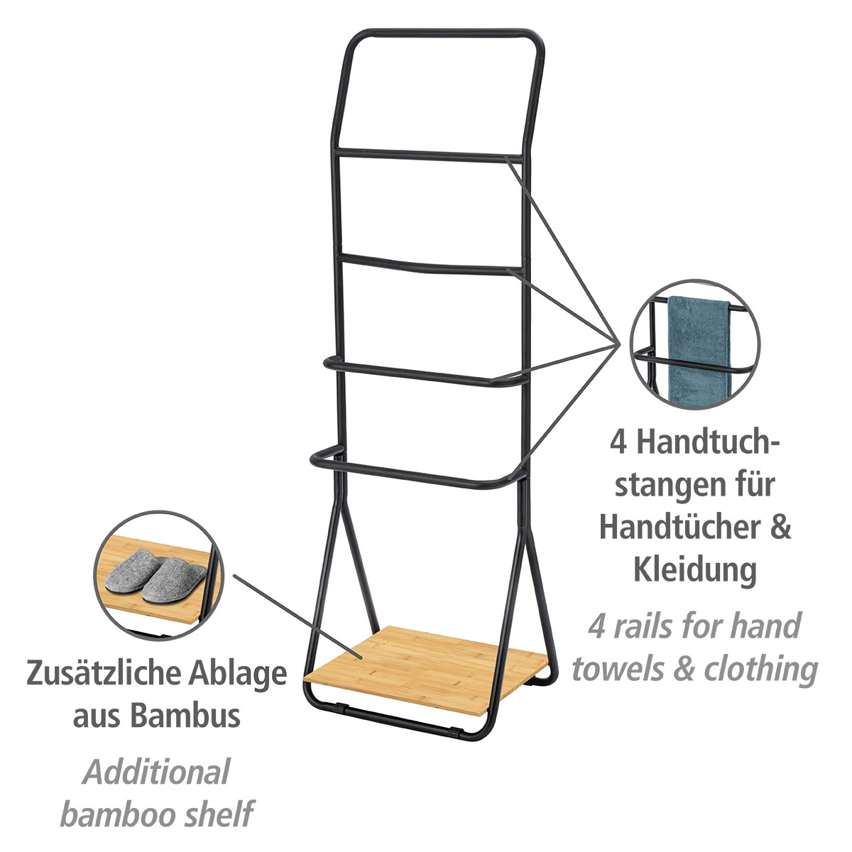 Wenko  Handtuchhalter Verona Schwarz Handtuchständer 4 Stangen Bild 3