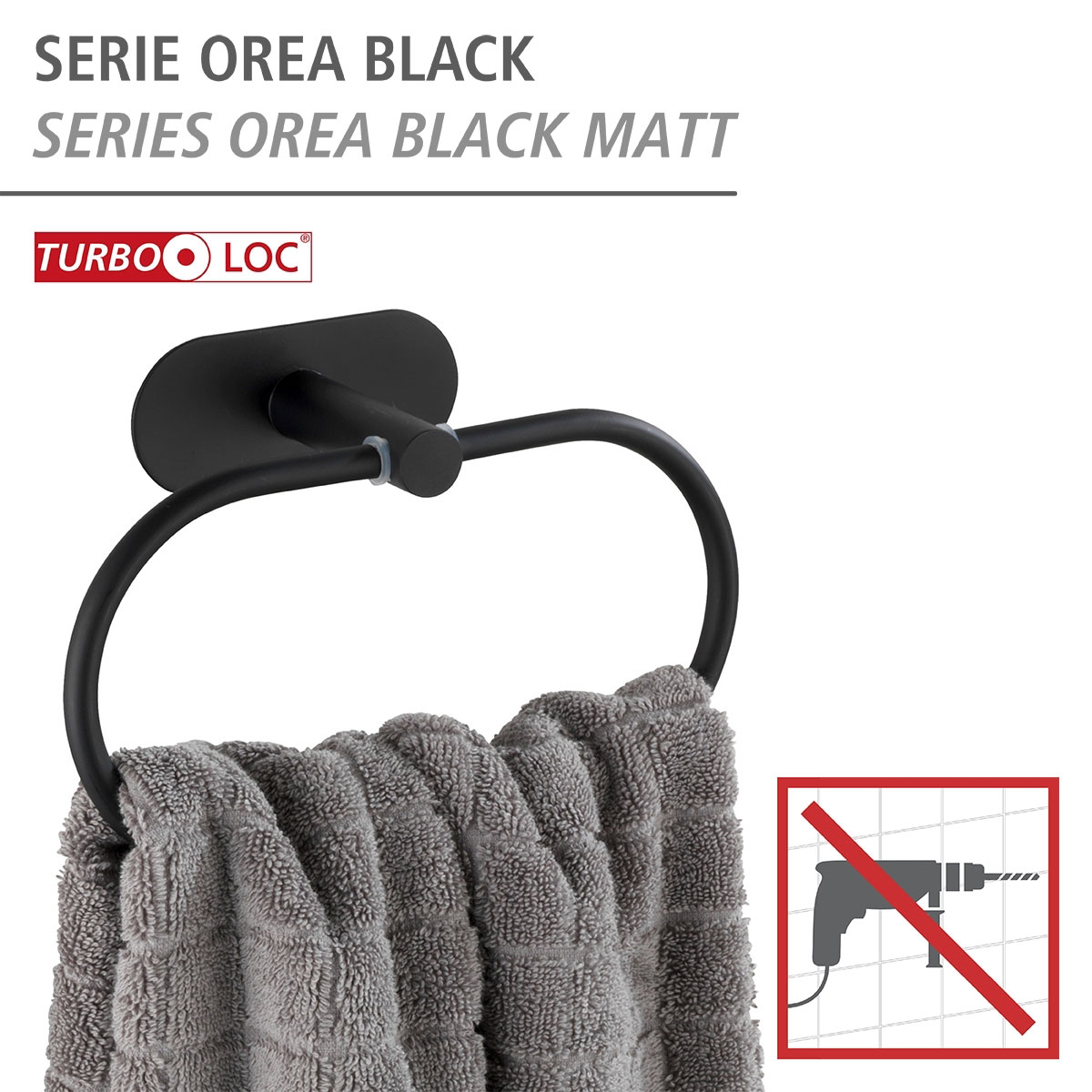 Wenko  Turbo-Loc Edelstahl Handtuchring Orea Black Matt Handtuchhalter Befestigen ohne bohren Bild 2