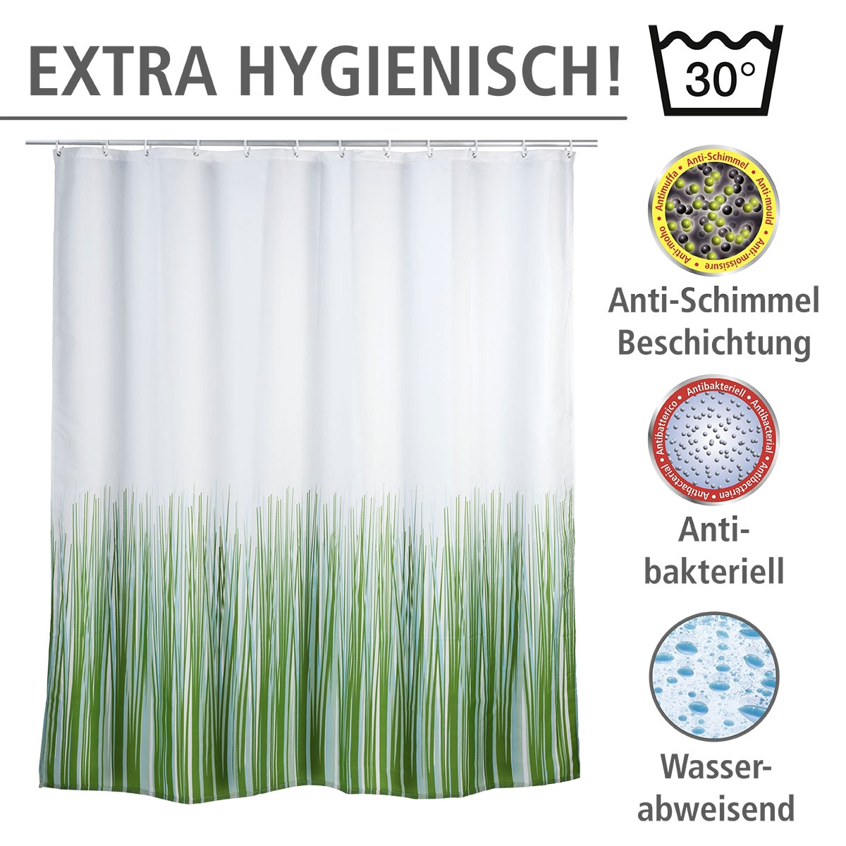 Wenko  Anti-Schimmel Duschvorhang Nature Textil Polyester 180 x 200 cm waschbar Bild 3