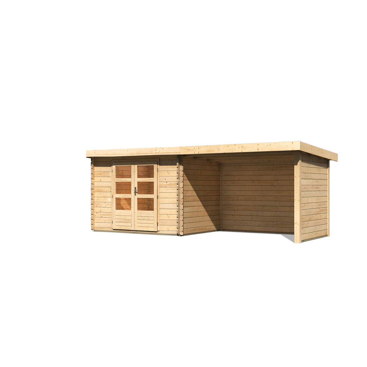 Karibu  Blockbohlenhaus Bastrup 3 naturbelassen mit Anbaudach und Seiten Bild 3