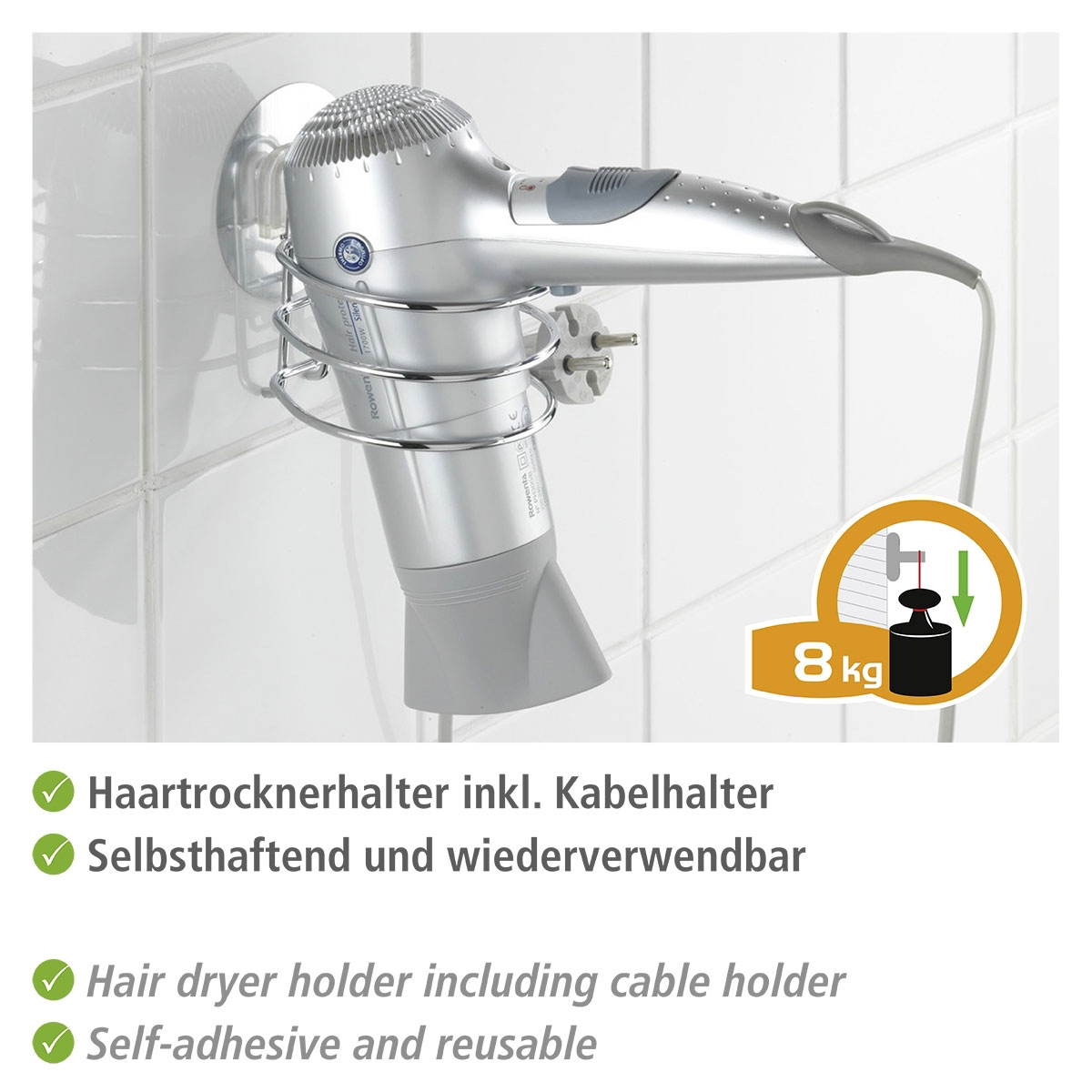 Wenko Haartrocknerhalter Osimo Befestigen ohne bohren Static-Loc Bild 3