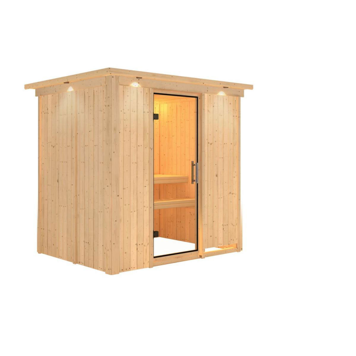 Karibu Sauna Fanja Fronteinstieg ohne Ofen mit Kranz Klarglas-Tür Bild 2