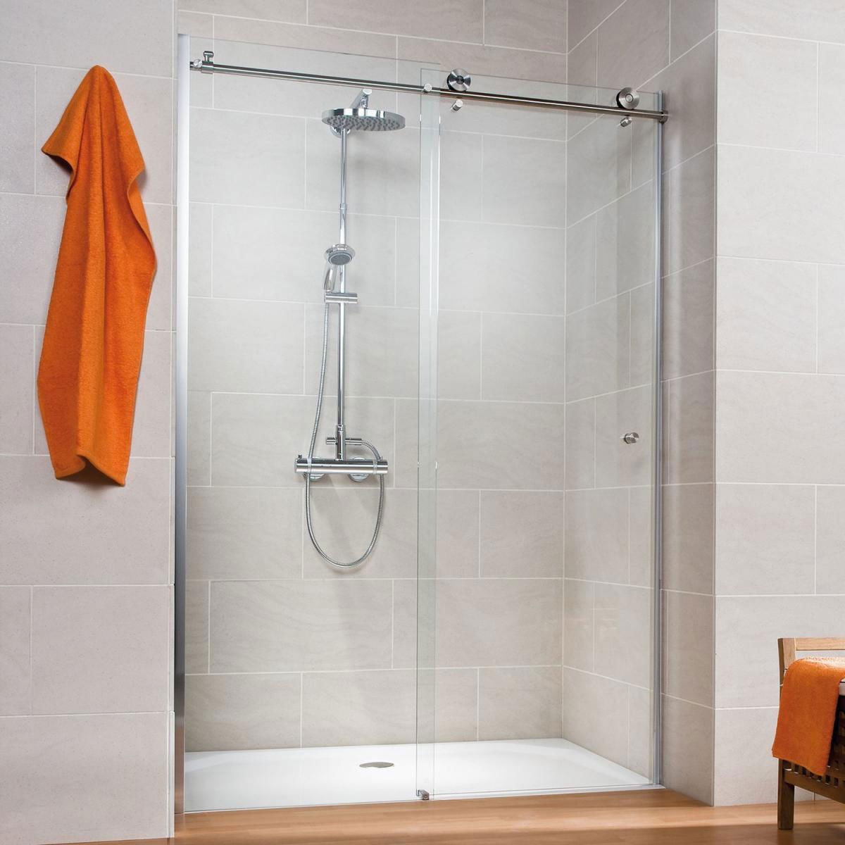 Schulte Schiebetür MasterClass in Nische 200 x 140 cm links chrom klar