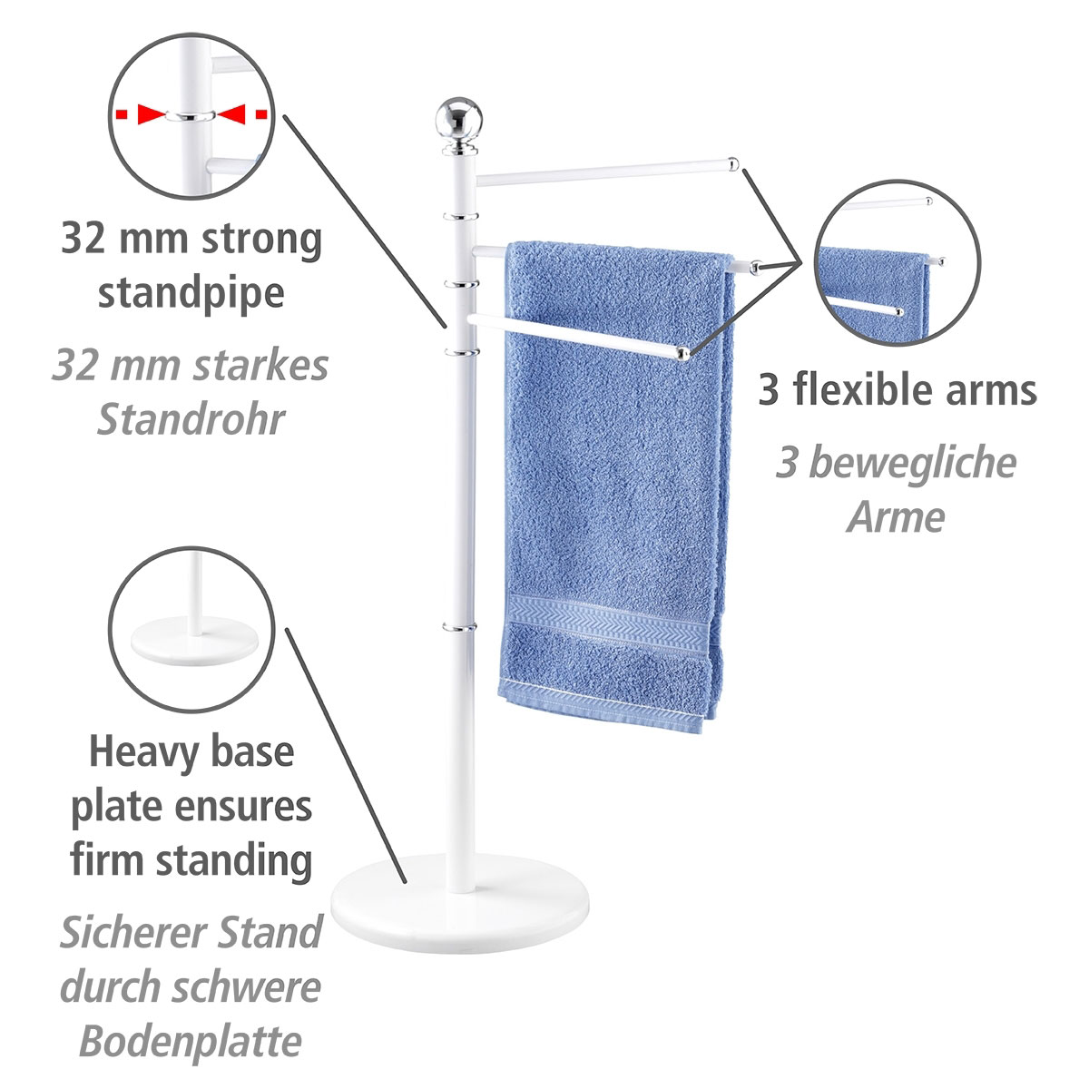 Wenko  Exclusiv Handtuchständer Weiß mit 3 Armen Kleiderständer Bild 2