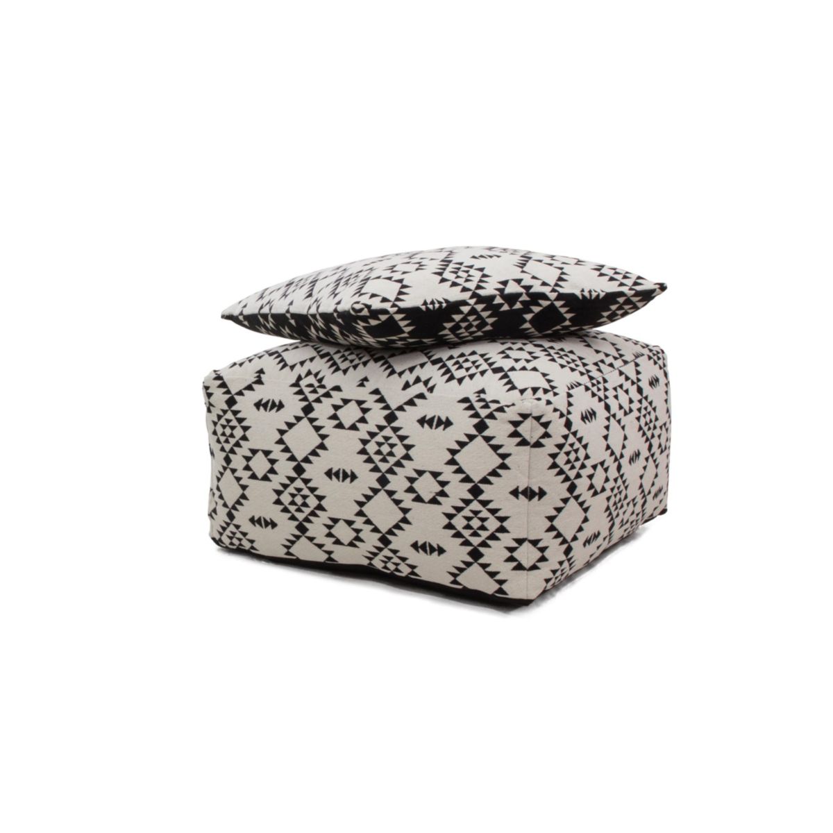 Pouf und Kissen Set Unwind 160 weiss schwarz 80x80cm