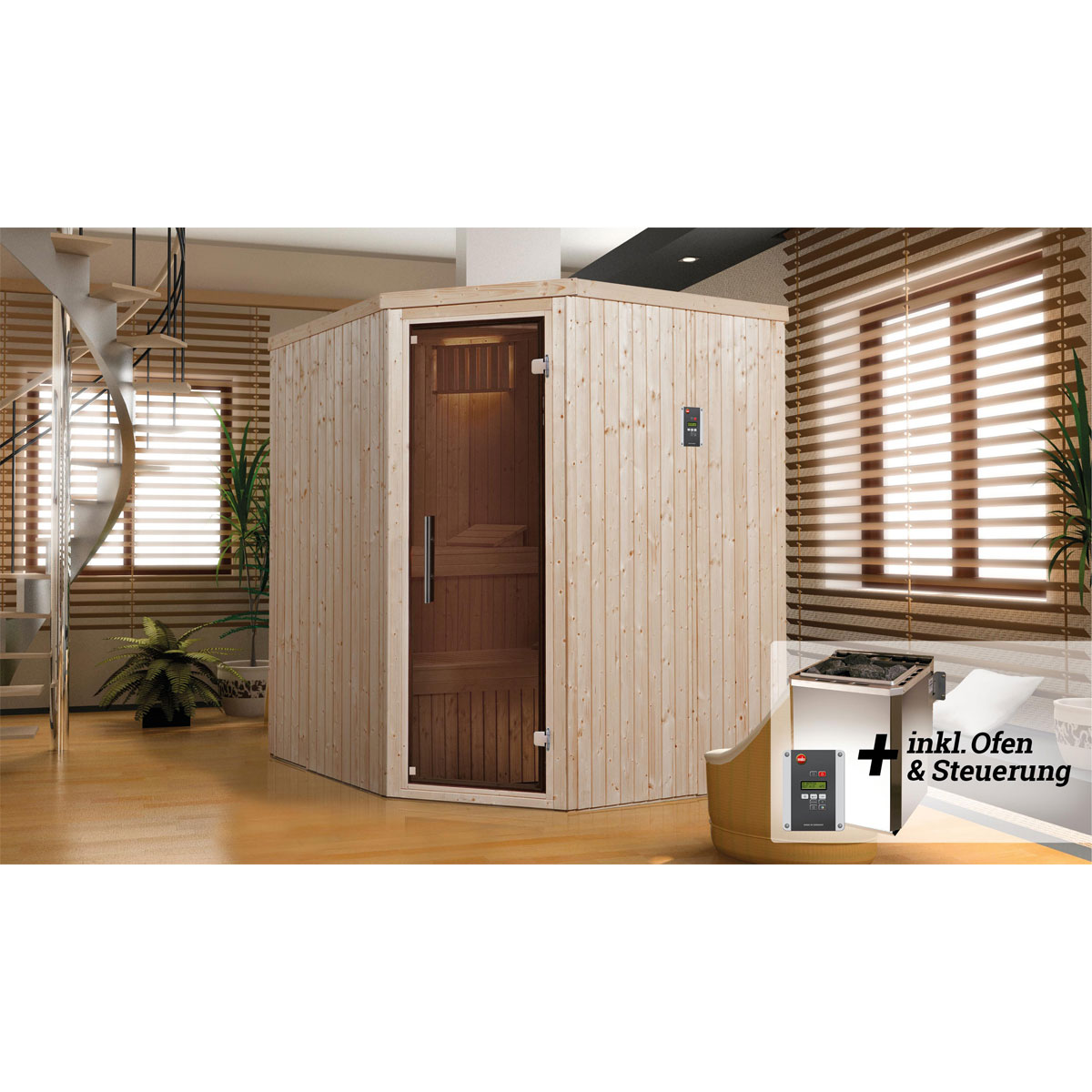 Weka  Elementsauna Varberg Größe 1 Sparset 7,5 kW Bio S Glastuer und Fenster Bild 2