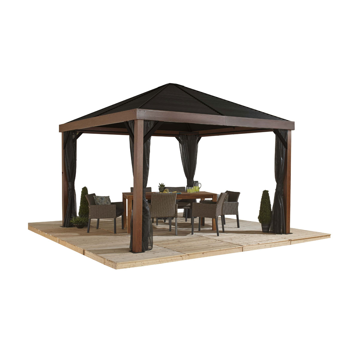 Sojag Pavillon Valencia 1212 inkl. Moskitonetz 364,3x364,3x310cm Holzoptik
