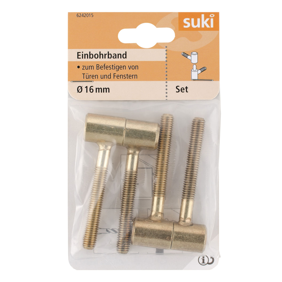 Suki Einbohrband Stahl Durchmesser 1,6x Durchmesser 0,85 x 6 cm vermessingt 2 Stück Bild 1