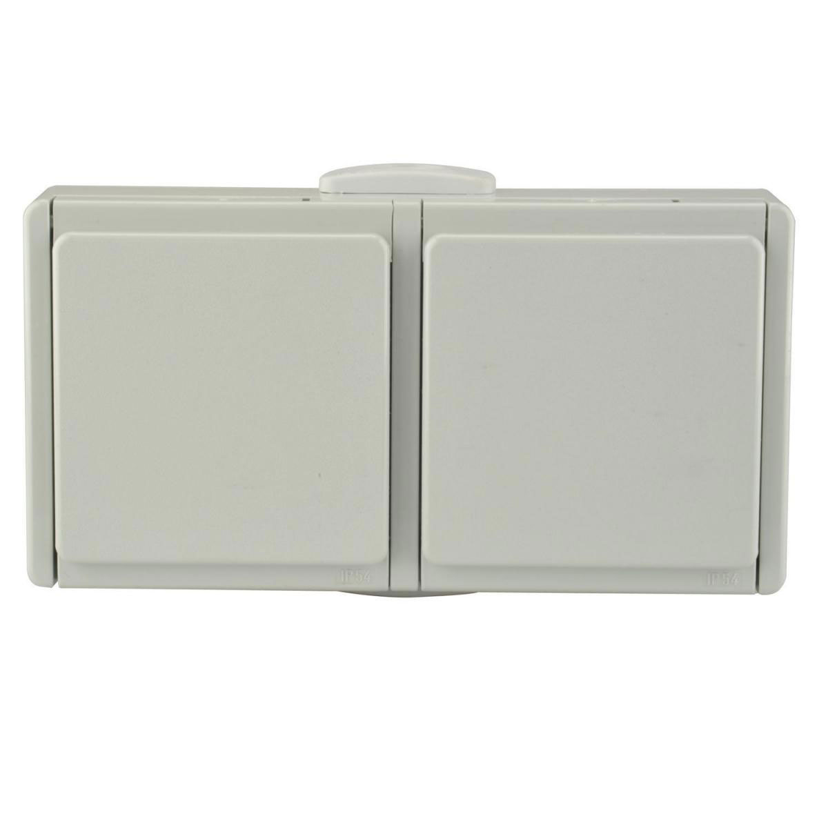 Feuchtraum-Schutzkontakt-Steckdose Aquarius 2-fach Aufputz grau