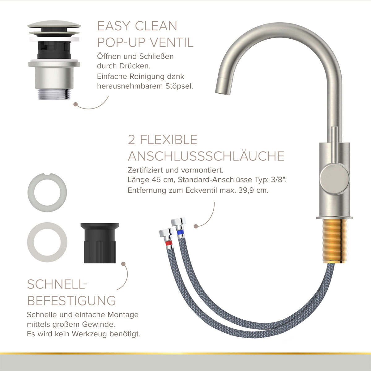 LENZ Waschtischarmatur Moana Easy-Clean Edelstahl Bild 5