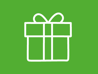 Symbol eines Geschenks mit Schleife auf grünem Hintergrund.