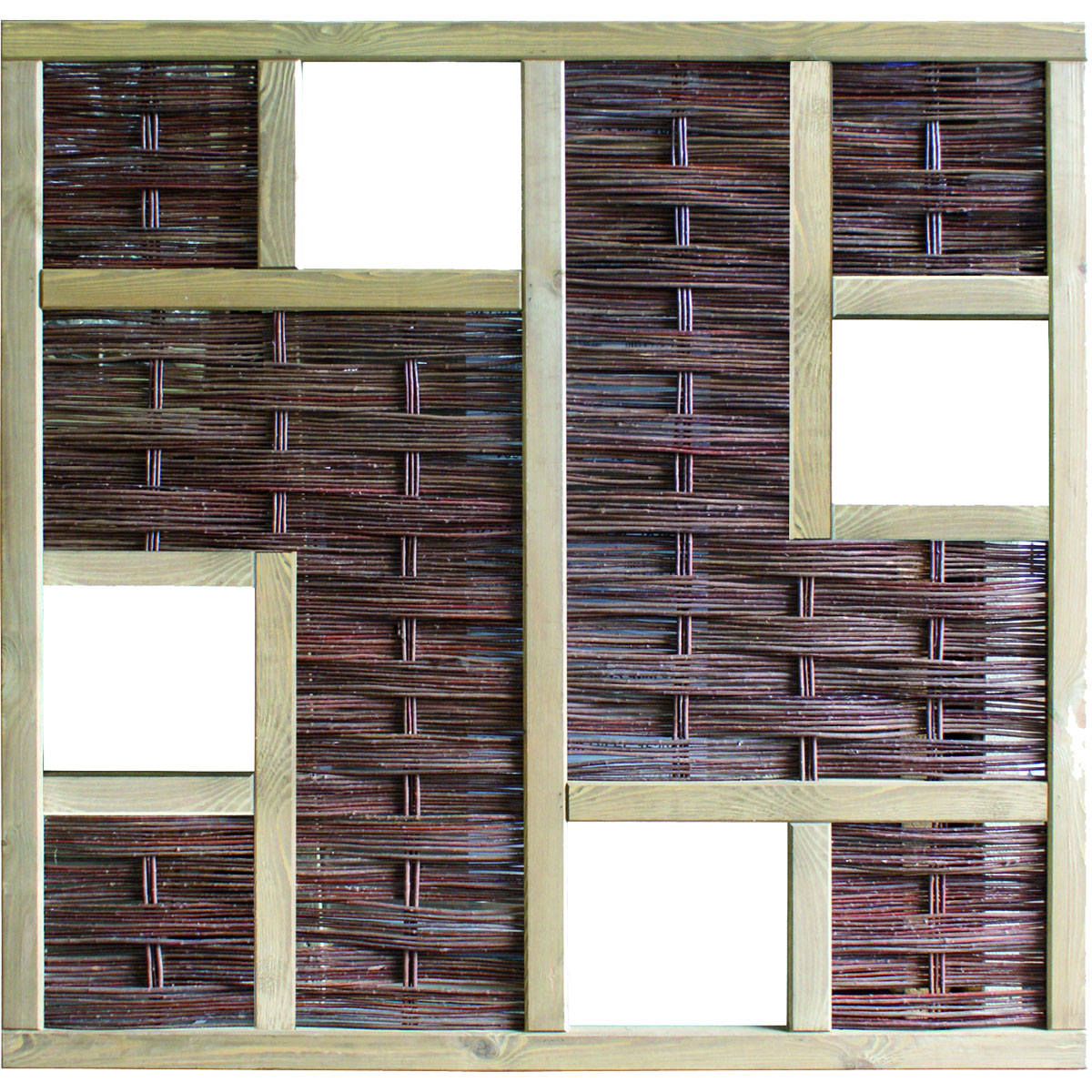 TETZNER & JENTZSCH Zaunserie „LABO-3D“, Weidengeflechtzaun, 180 x 180 cm, 4 Fenster, Rahmen 70 x 35 mm