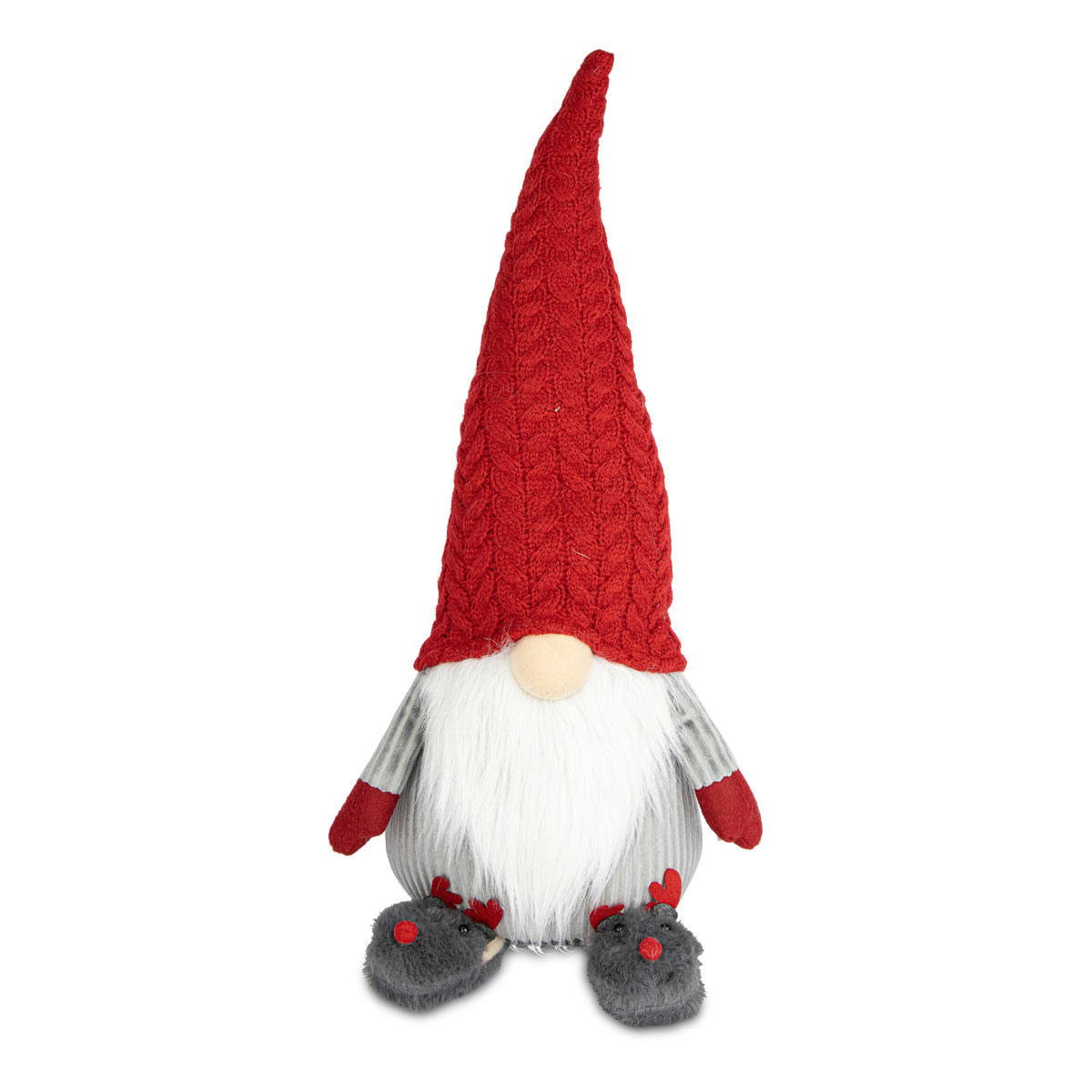 Wichtel mit Hausschuhen Stoff 20 x 16 x 46 cm grau-rot