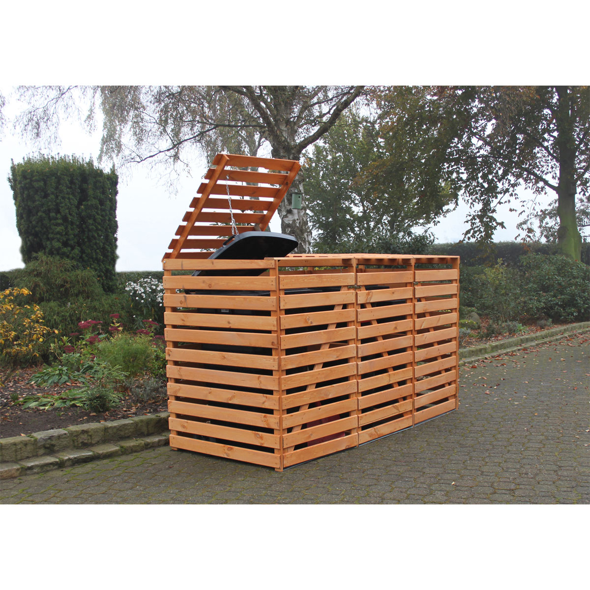 Promadino Mülltonnenbox Vario V für 3 Tonnen honigbraun