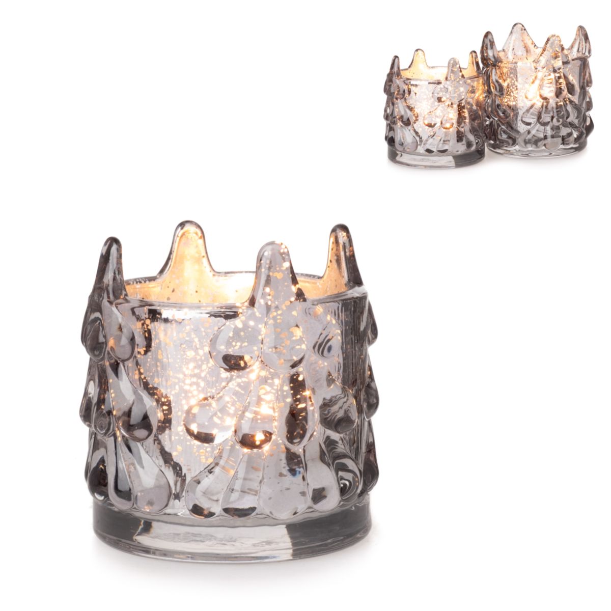 Teelichthalter Tanne 7x7,5cm Glas silber