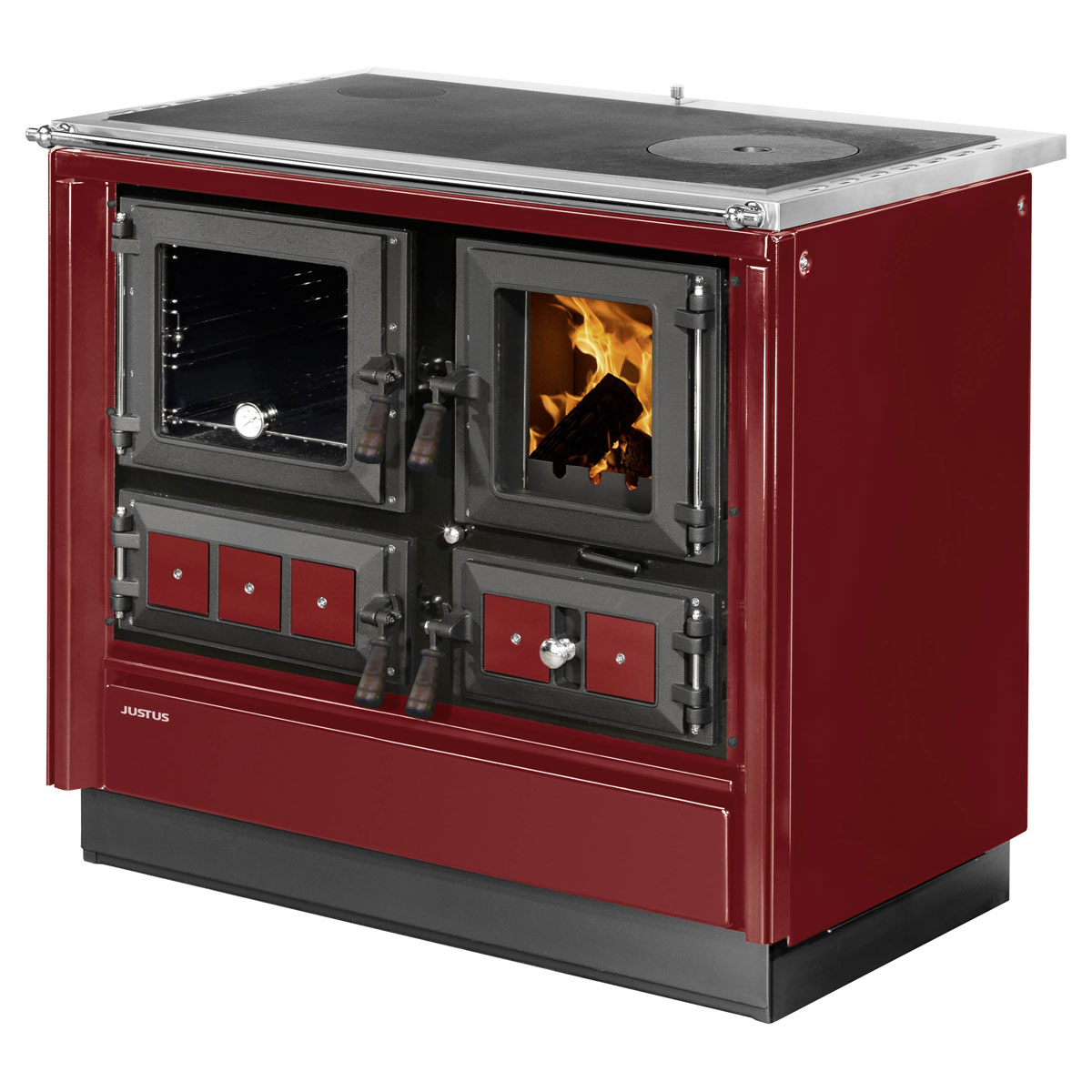 Justus Festbrennstoffherd Rustico-90 2.0 Bordeauxrot rechts