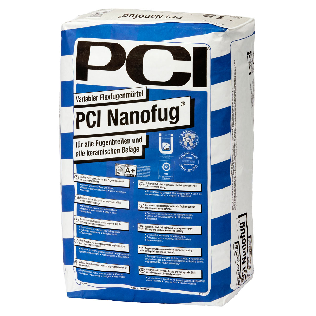 Germany product data sample: Flexfugenmörtel Nanofug 15 kg silbergrau