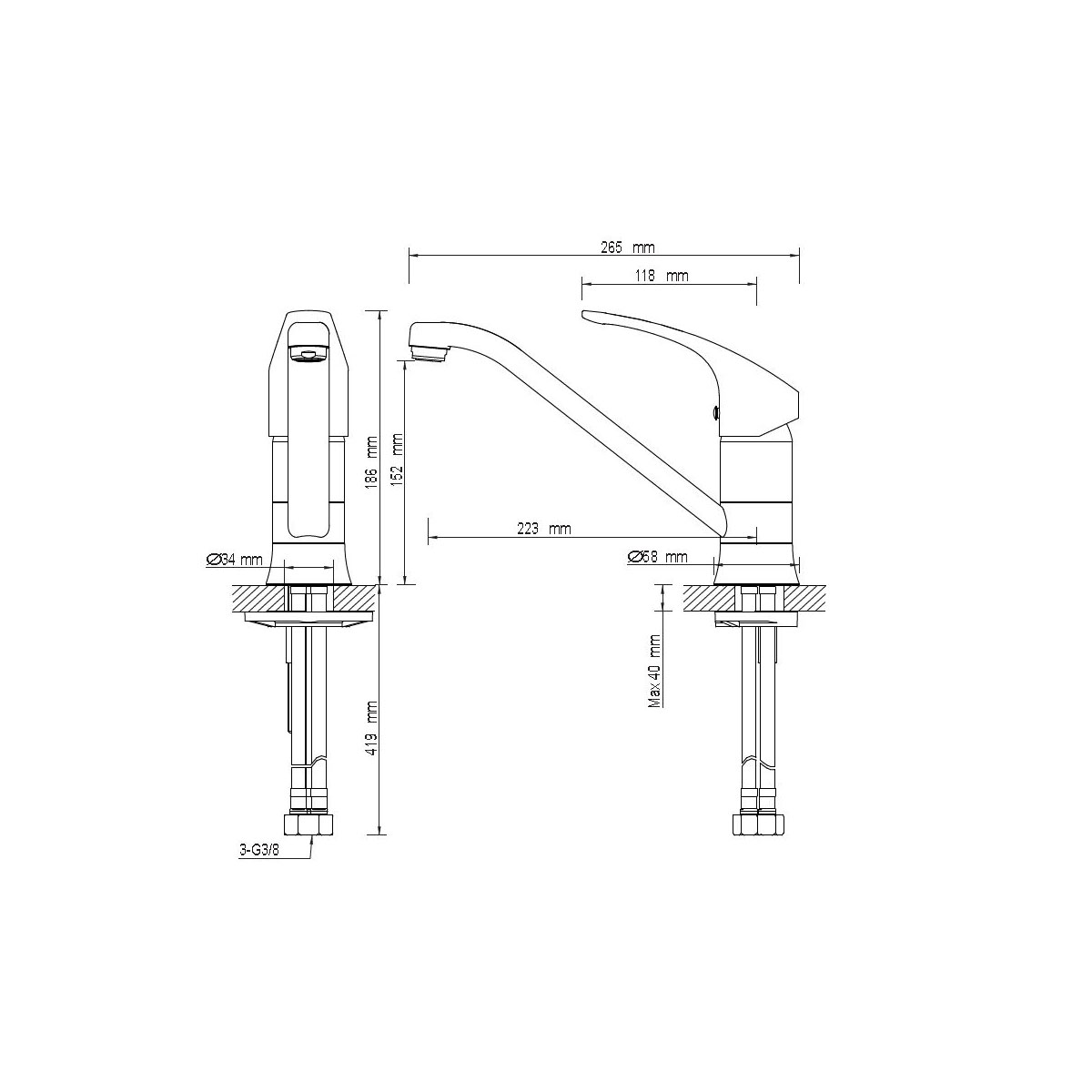 Lenz  Küchenarmatur KELA mit Handbrause Niederdruck nickel-matt Bild 2