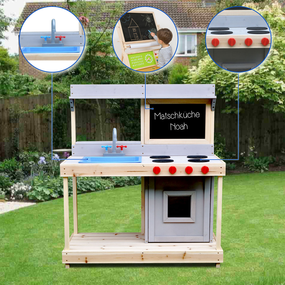 Coemo Spielküche Noah Outdoor Matschküche mit Kreidetafel Bild 4