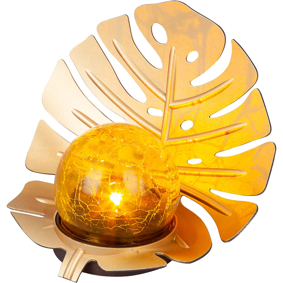 Flector Solar-Dekoleuchte Golden Monstera inkl Glaskugel in Bruchoptik gold Bild 1