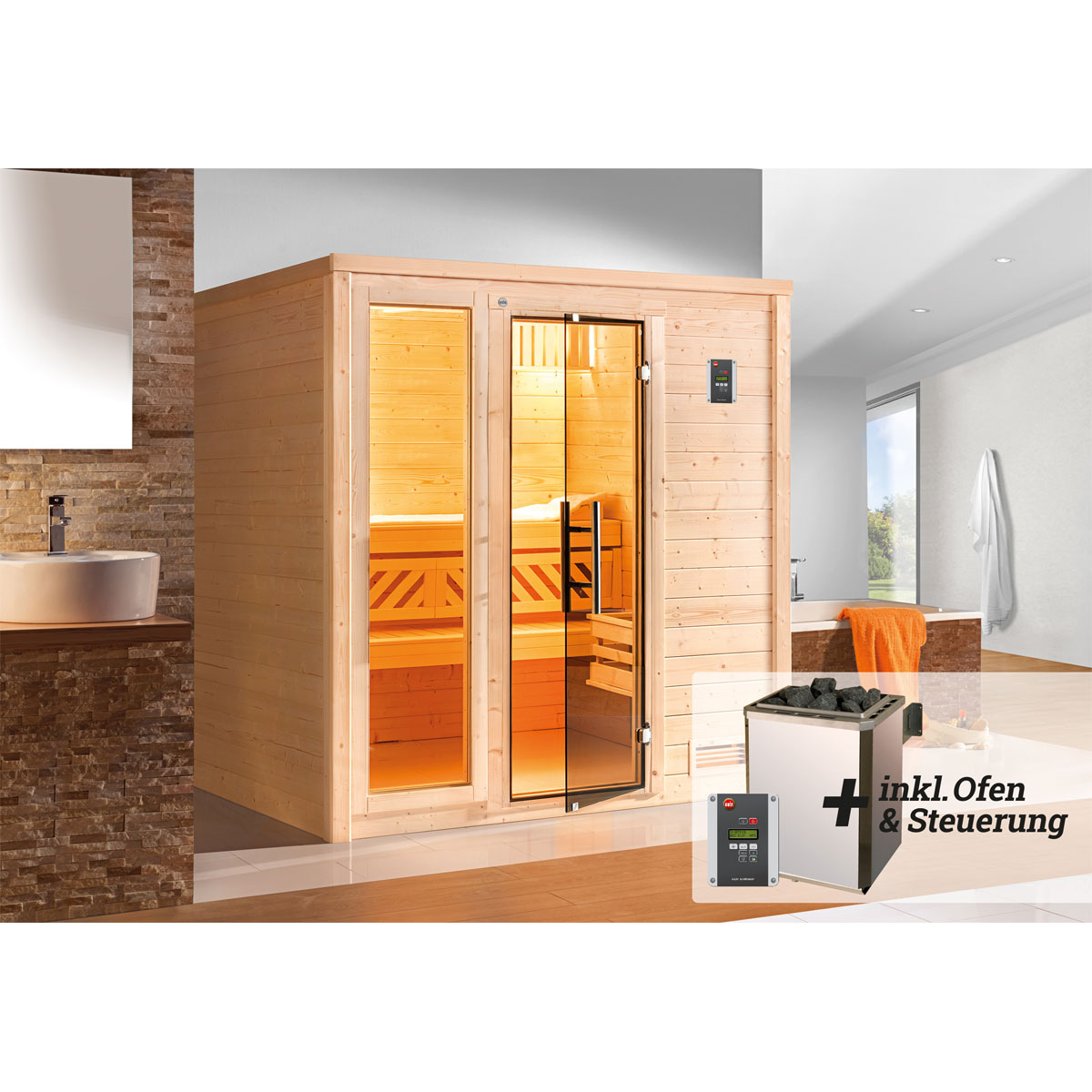 Weka  Premium Massivholz-Sauna Bergen Größe 1 Sparset 7,5 kW Bio S Bild 2