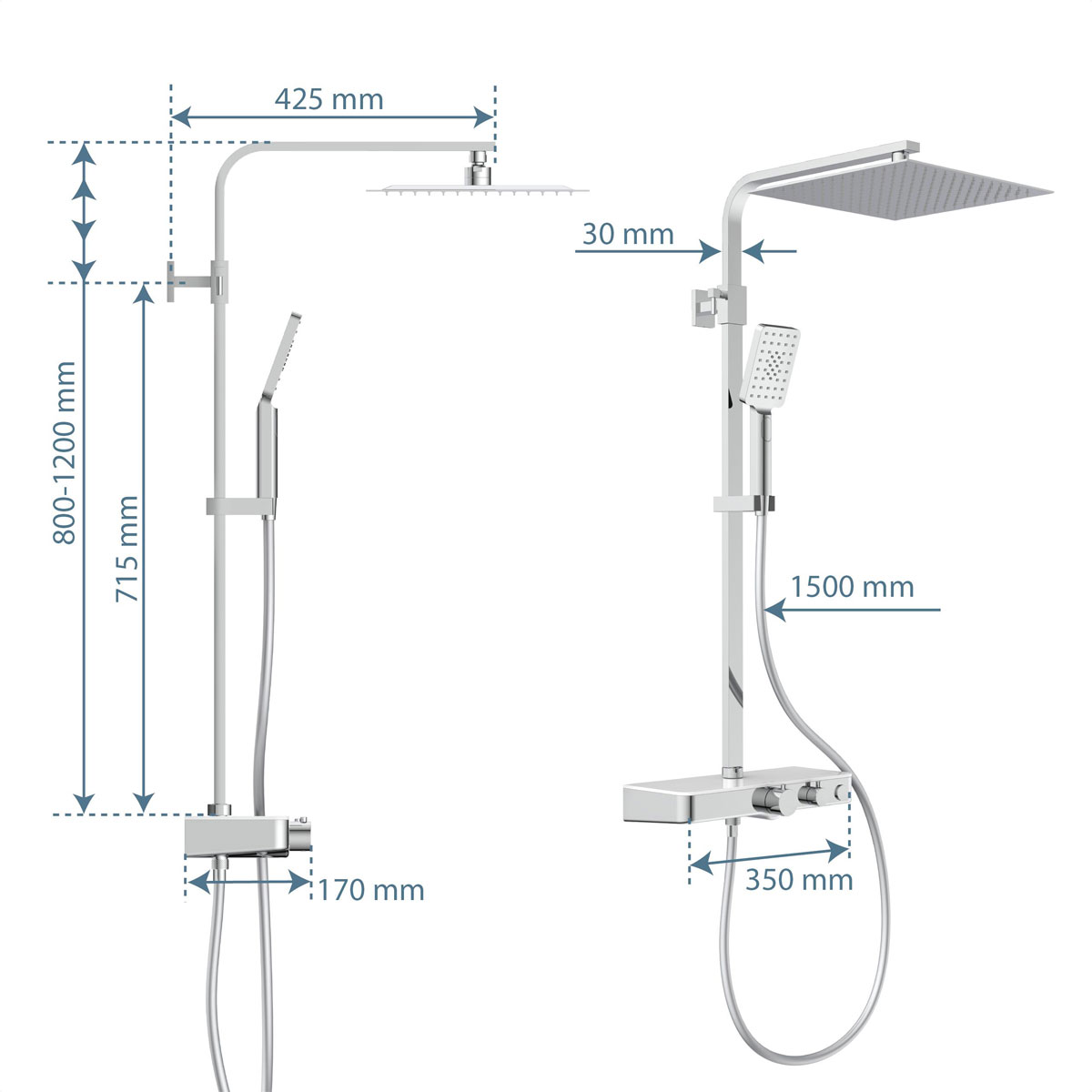 Überkopf-Brauseset Ocean mit Thermostatarmatur chrom/weiß mit Ablage Bild 2