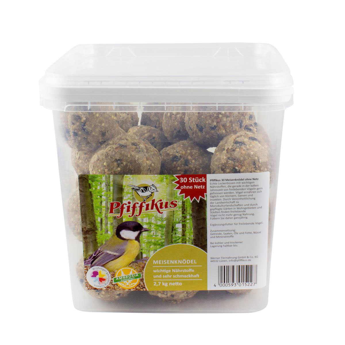 Pfiffikus Meisenknödel ohne Netz 30 Stk im Eimer