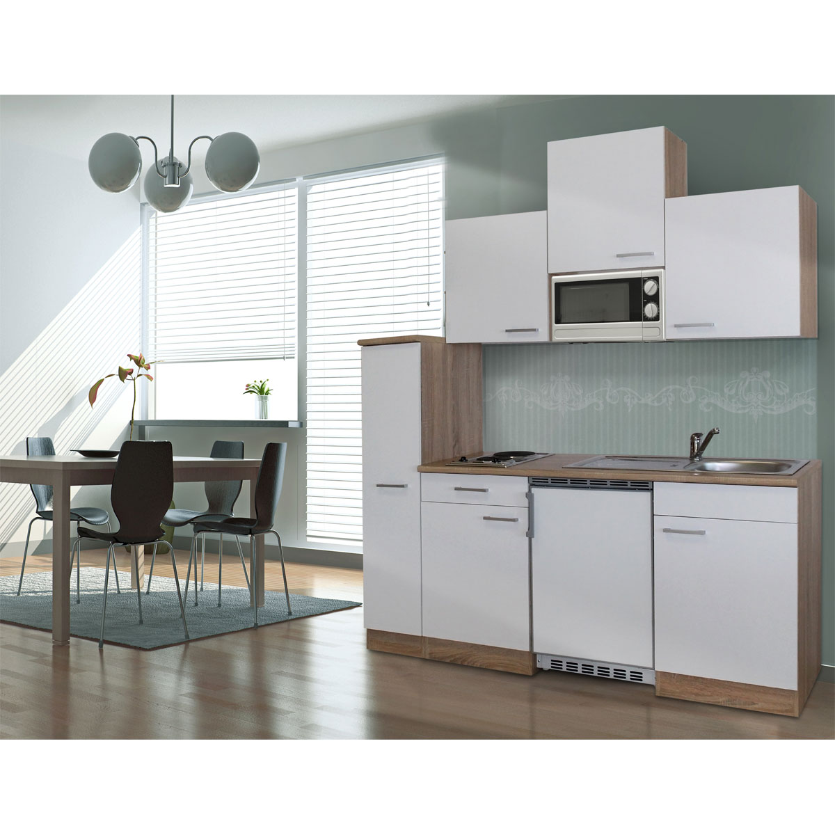 Respekta Luis Küchenblock KB180ESWMIC 180 cm Eiche Sägerau Nachbildung / Weiß