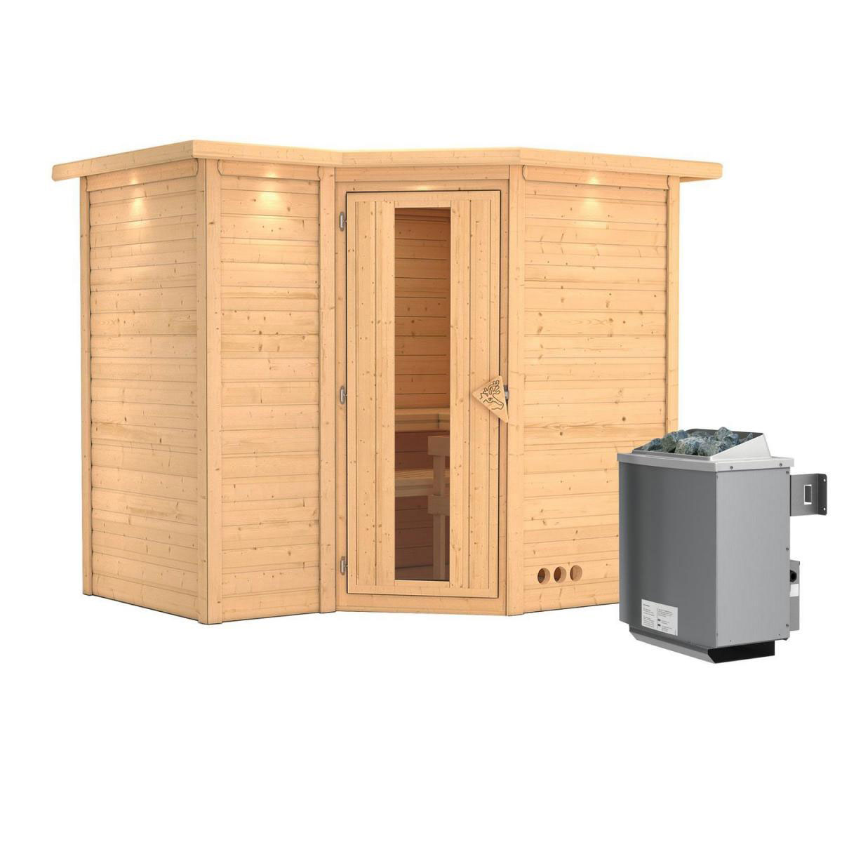 Karibu Sahib 2 Eckeinstieg 9 kW Ofen integr Strg mit Kranz Tür gedämmt Bild 2