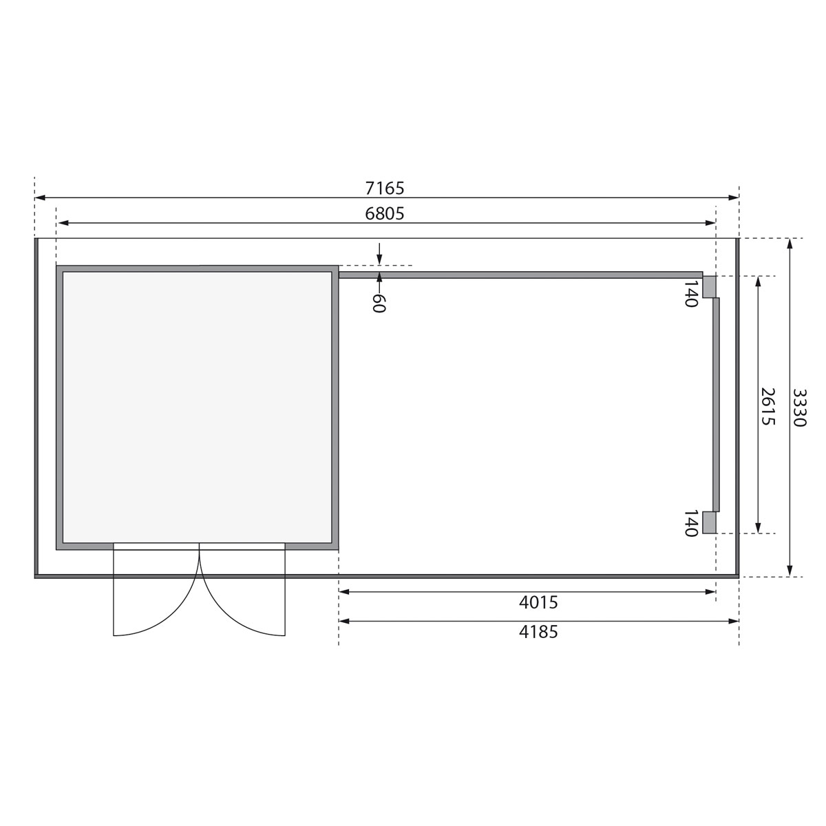 Karibu BBH Trittau 3 Set mit Anbaudach naturbelassen Bild 8