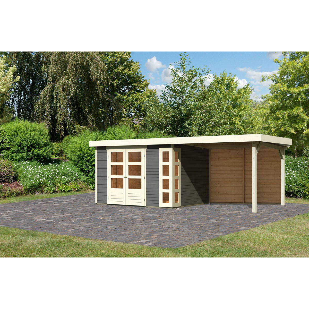 Karibu BBH Kerko 5 Set mit Anbaudach terragrau