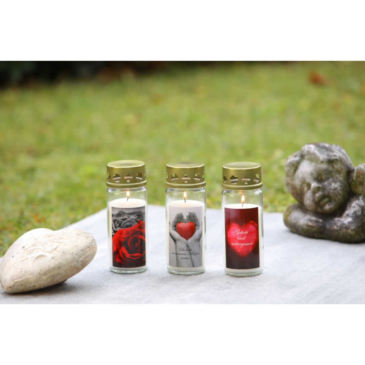 Flower Power Grabkerze GLORIA klein 6,3 x 16,5 cm Glas