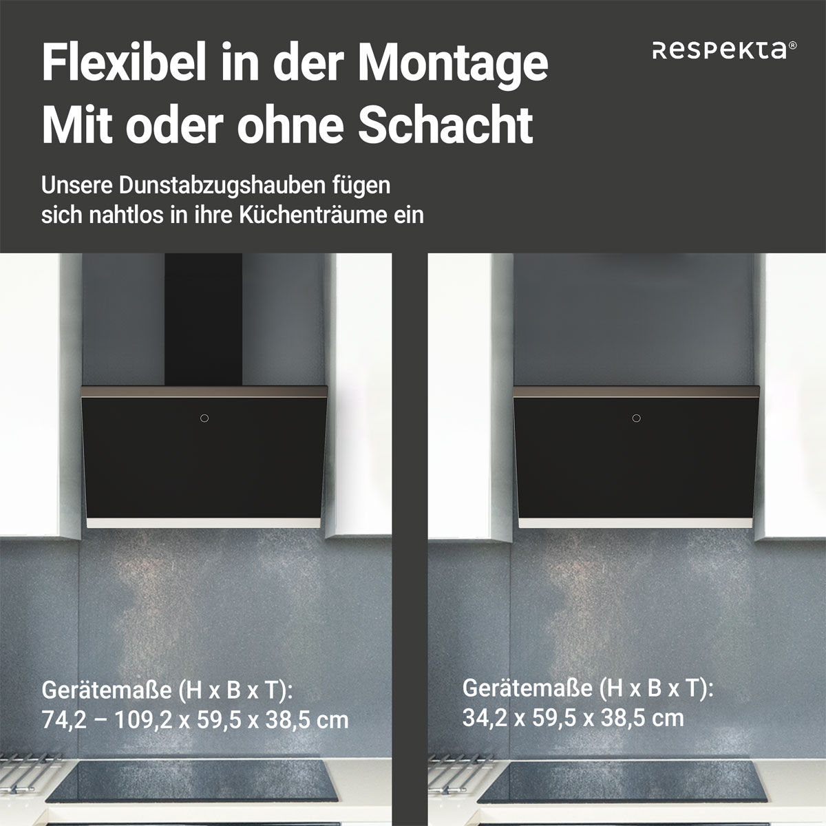 Respekta Haube Schwarz, 60 cm, EEK A++9 Leistungsstufen LED-Beleuchtung Bild 12