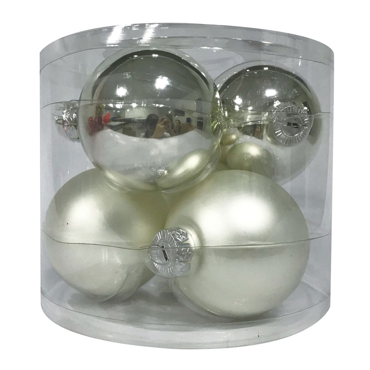 Ambientis Glaskugeln 8 cm silber-glänzend/ weiß-matt 6 Stk.