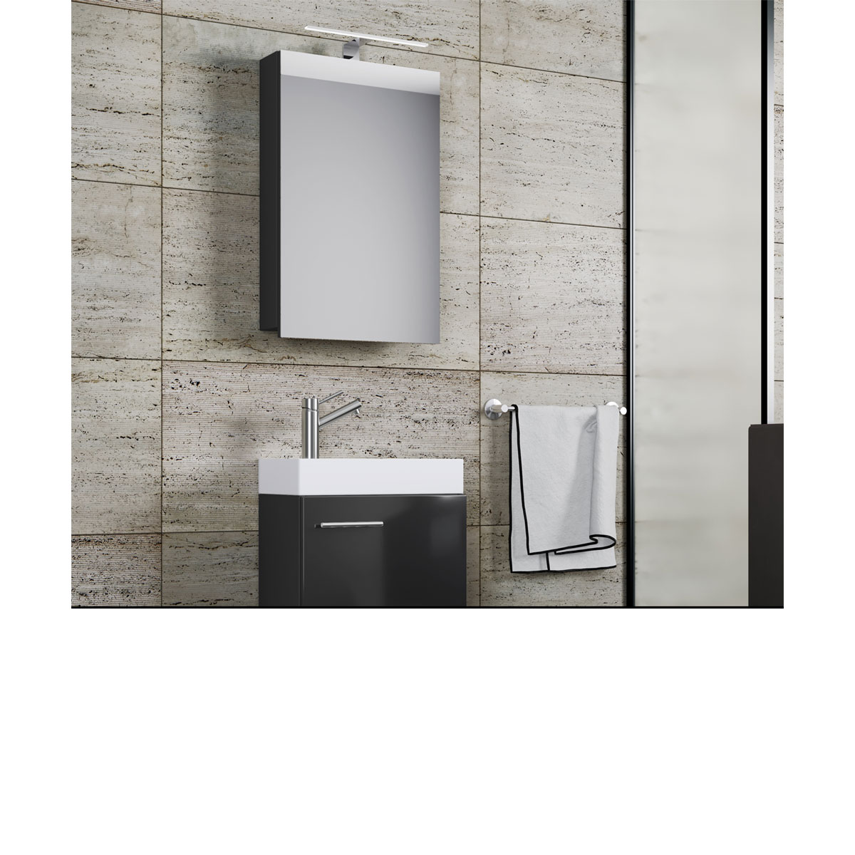 Gäste-Waschplatz Slito mit Spiegelschrank inkl Beleuchtung schwarz Bild 3