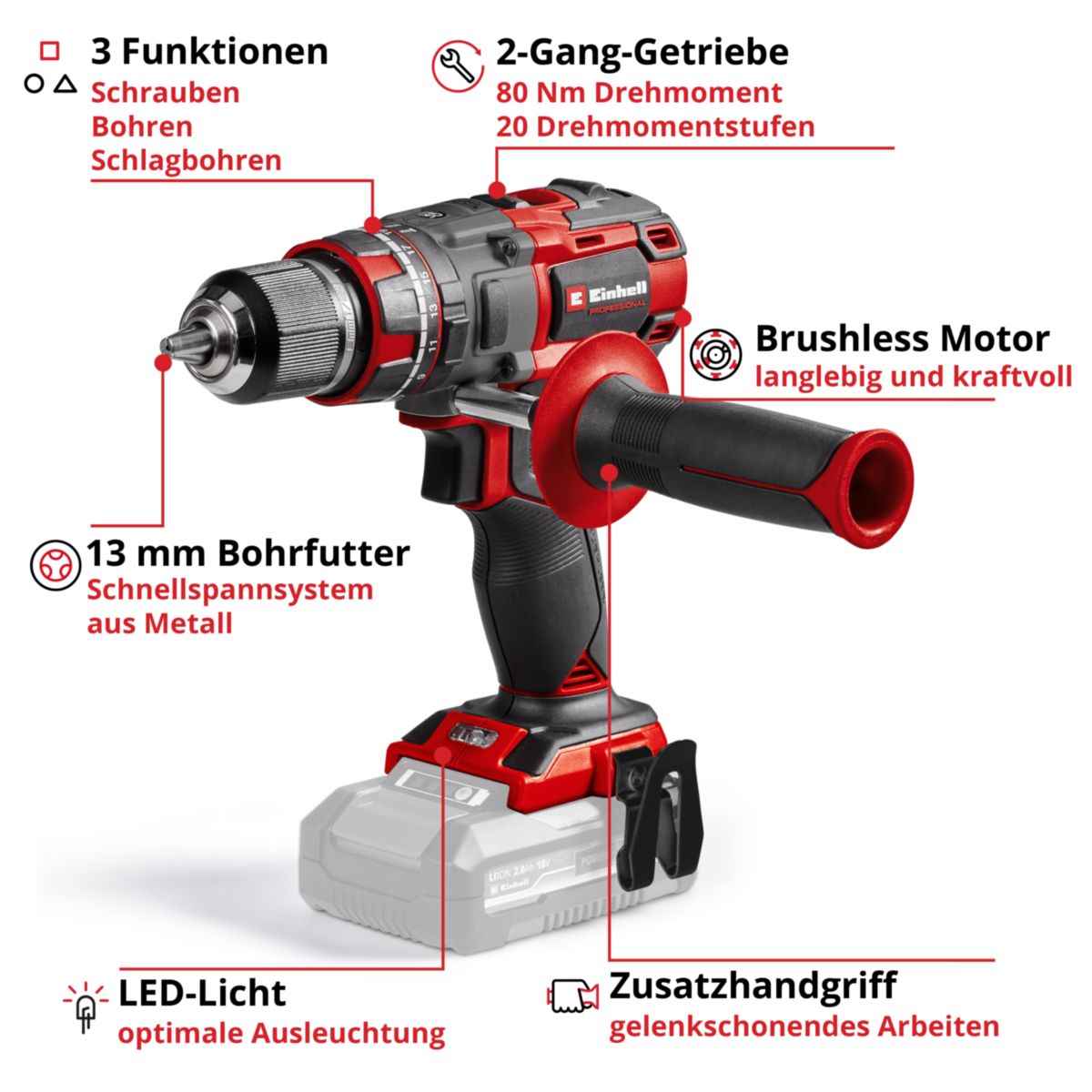 Einhell Akku- Schlagbohrschrauber TP-CD 18/80 Li-i BL - Solo Bild 2