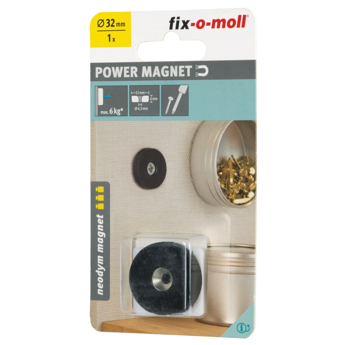 Suki Magnet Neodym mit Senkbohrung Ø 32 x 6 mm, gummiert, schwarz Bild 4