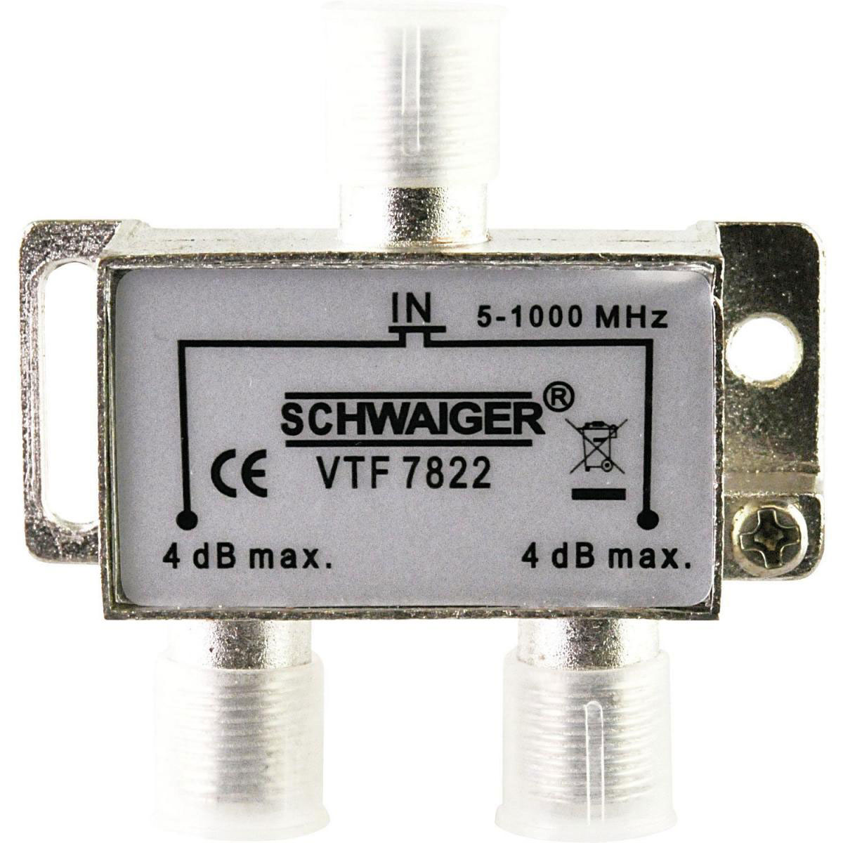 Schwaiger 2-fach Verteiler 4 dB 5-1000MHz für Kabel/Antenne