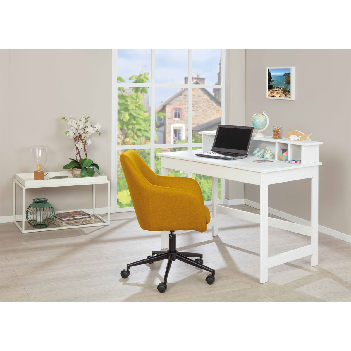 Inter Link Schreibtisch „Hilda“, Kiefer massiv, weiß lackiert Bild 5