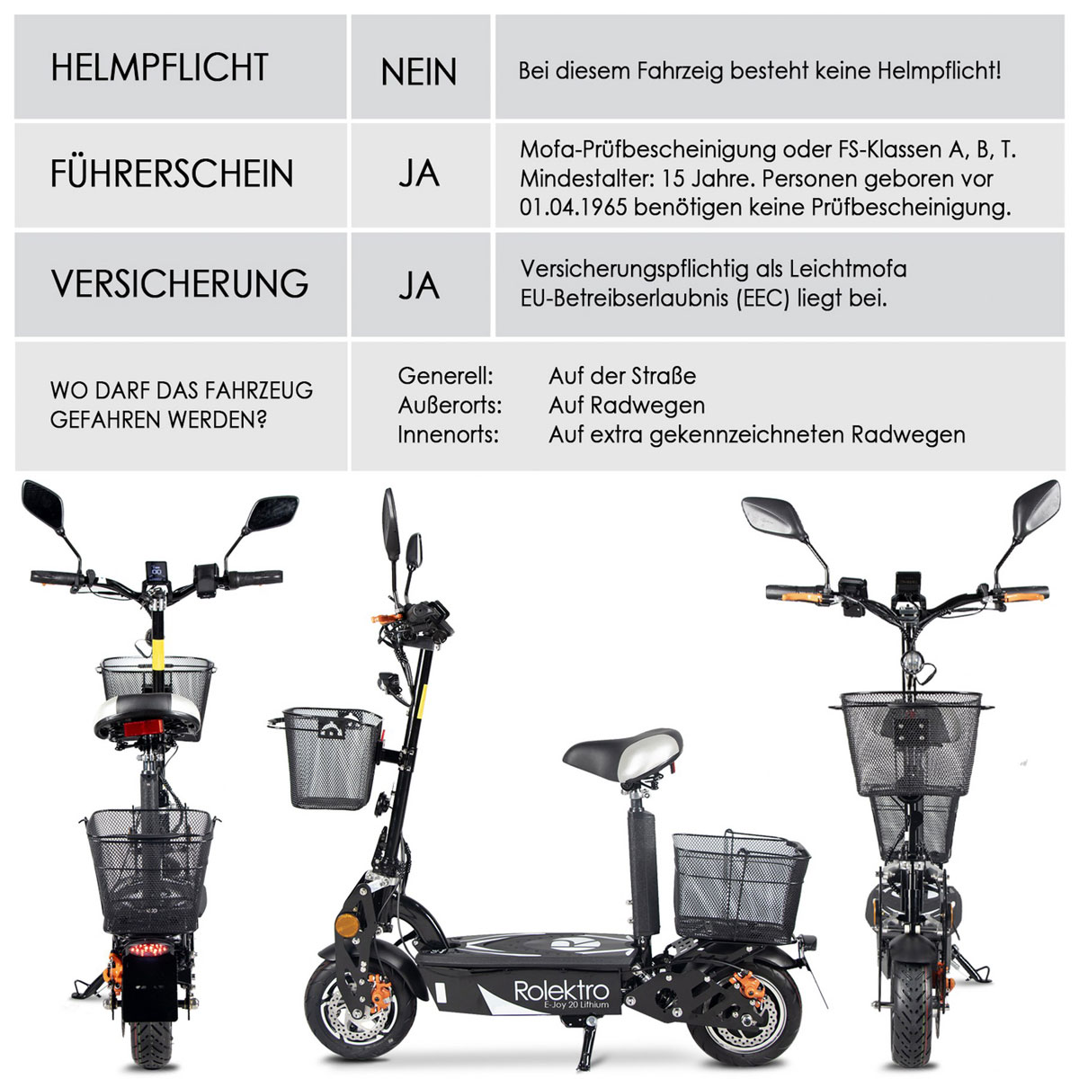Rolektro E-Scooter „E-Joy 20 “, Schwarz Bild 3