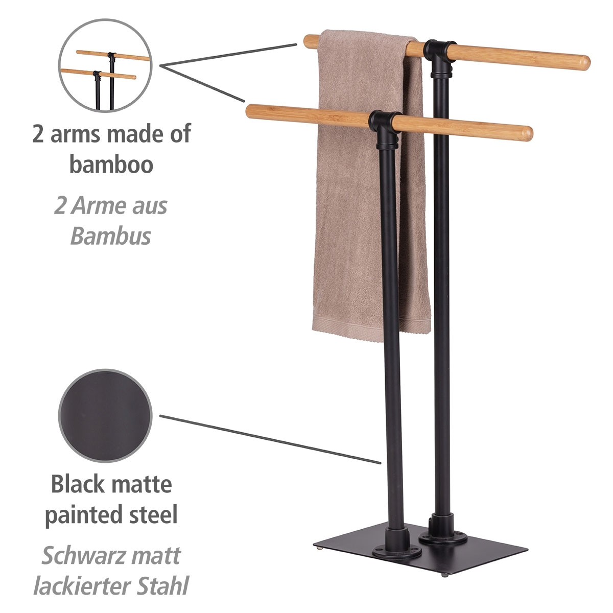 Wenko  Handtuchständer Forli Handtuchhalter aus Stahl und Bambus Bild 2