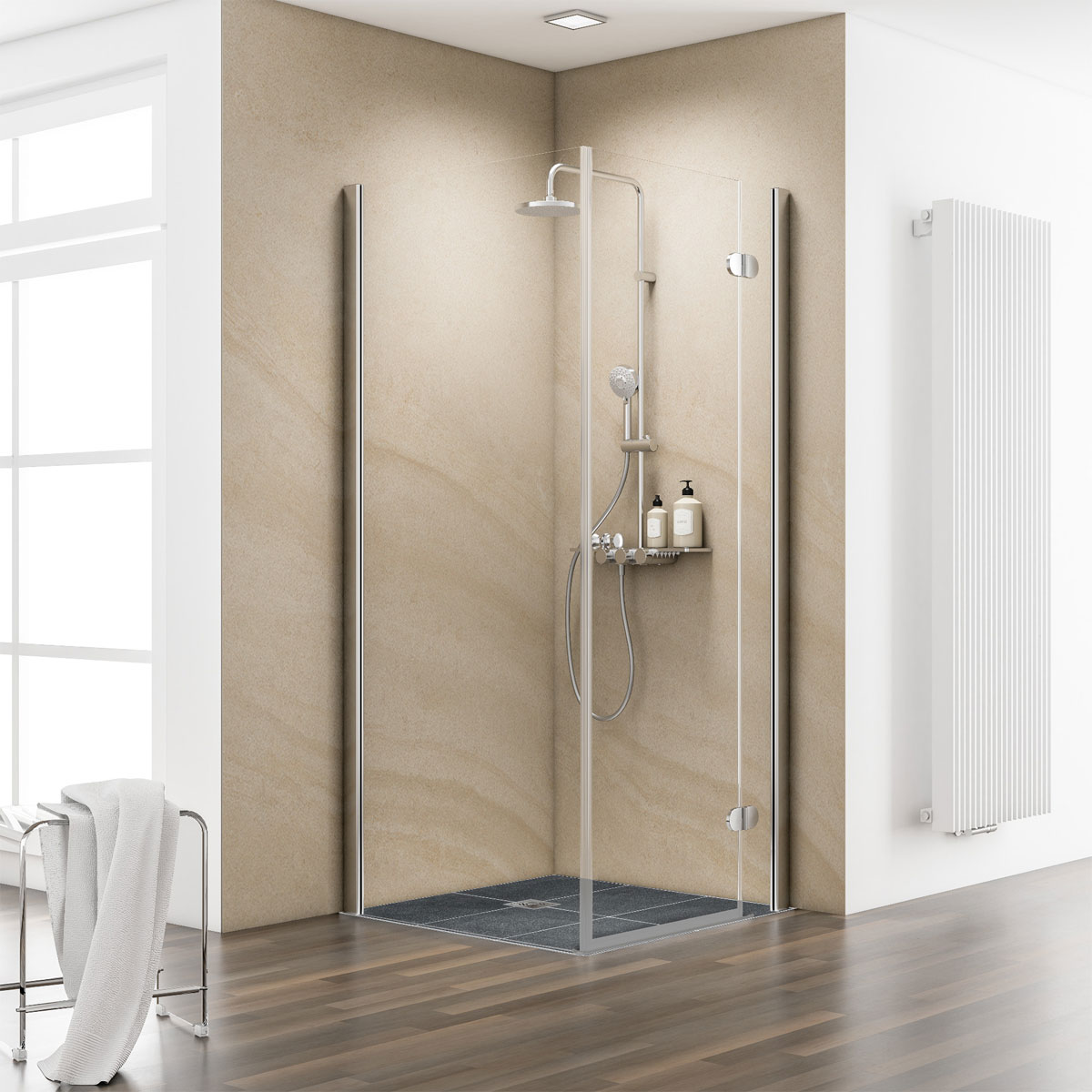 Schulte Drehtür MasterClass inkl Seitenwand Montage auf Fliesen rechts Bild 1