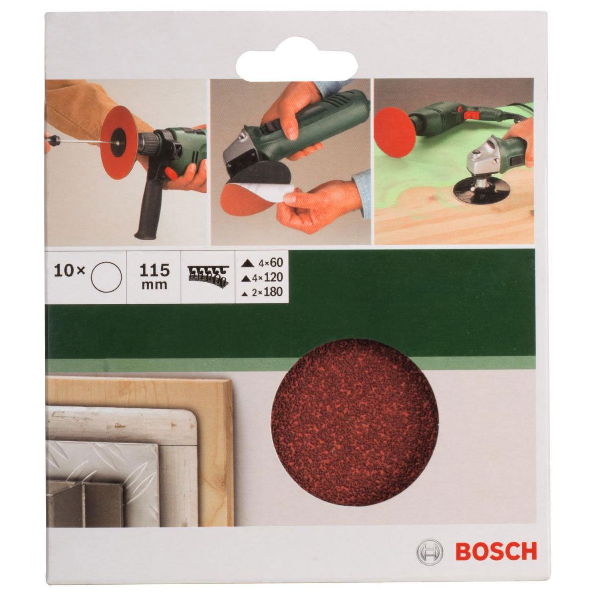 Bosch  DIY Papierschleifblatt Durchmesser 115 mm 3xG60/4xG120/3xG180 ungelocht Klett 10- teilig  Bild 2