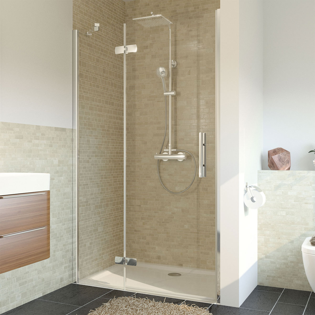 Breuer  Drehtür Avanta mit Festteil für Nische, Anschlag links, alu chromeffekt, Klarglas, 800 mm