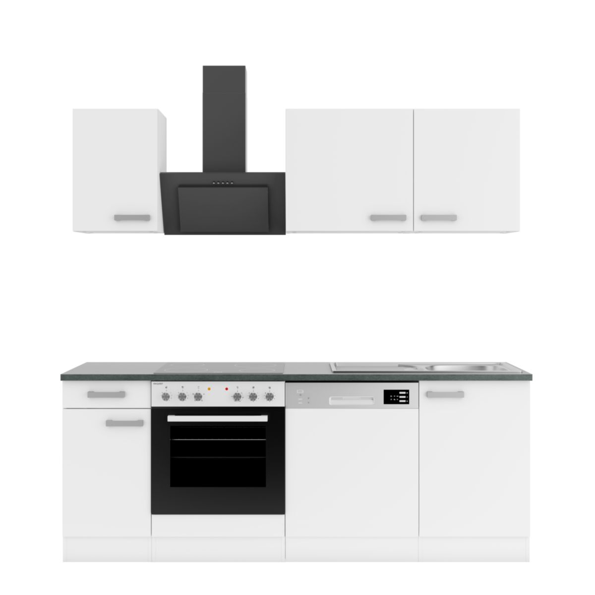 optifit Miniküche Oslo214 210 x 226,8 x 60 cm Feinstruktur Weiß Anthrazit Matt Bild 2