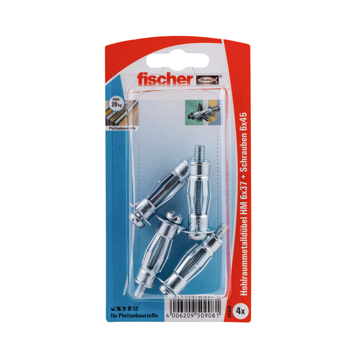 Fischer  Hohlraum-Metalldübel HM 6 x 37 mm mit metrischer Schraube 4 Stück