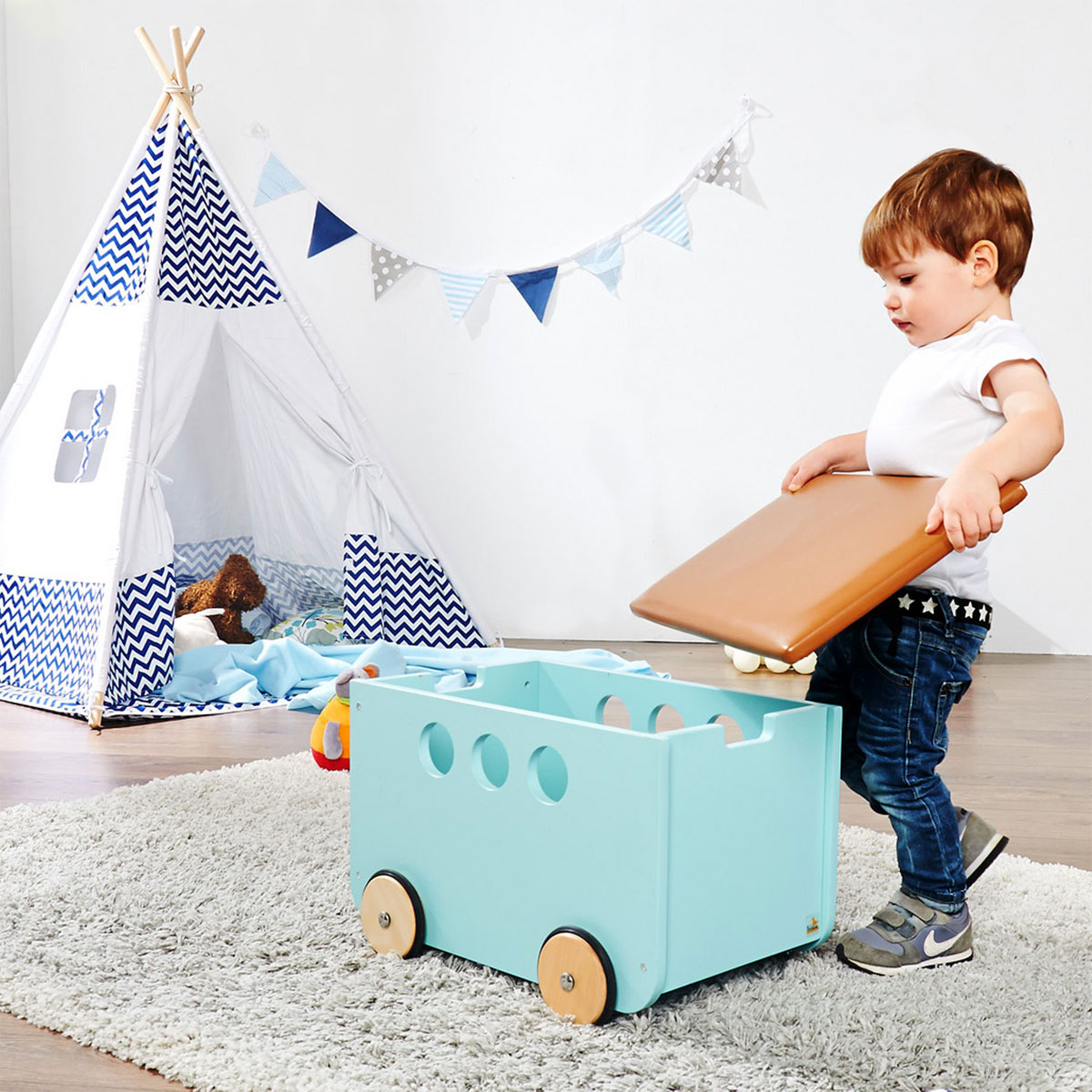 Pinolino Spielzeugkiste mit Rollen Jim, mint Bild 2