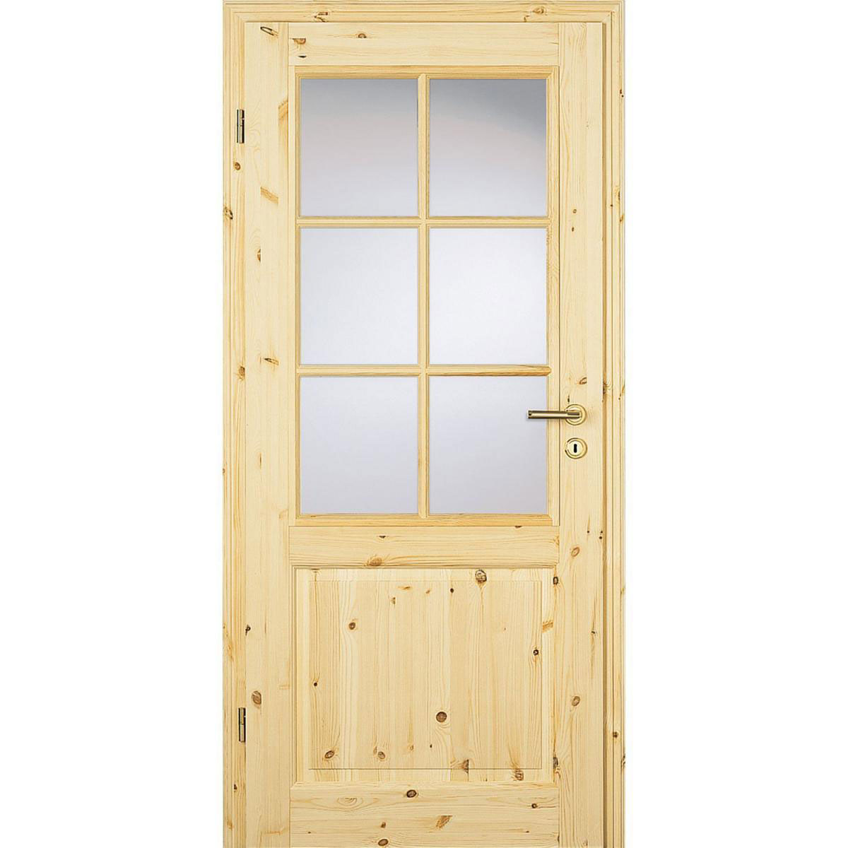 Borne Zimmertür Landhaus 03 mit Lichtausschnitt und Sprossenrahmen Kiefer roh 73,5 x 198,5 cm DIN links