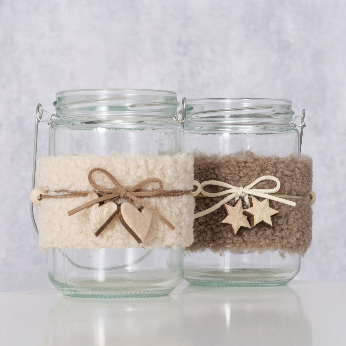 Windlicht Jaro Rund Herz Stern 9 x 9 x 11 cm beige-braun transparent Glas mit Text Bild 3