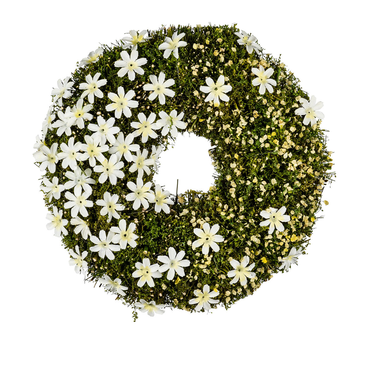 Naturkranz mit Blumen Durchmesser 29 x 6,5 cm grün-gelb